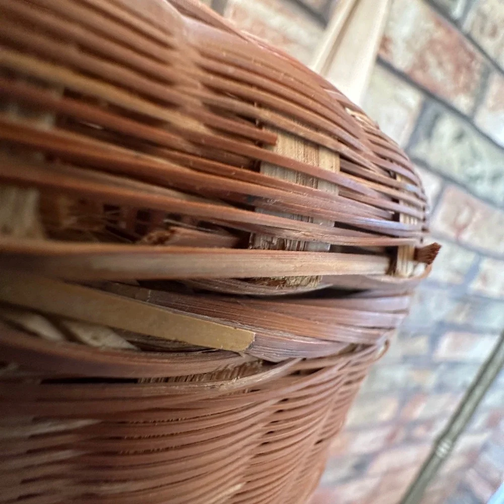 Vintage Woven Bamboo 2 Tier Wedding Basket Picnic Carrier with Handle Brown
